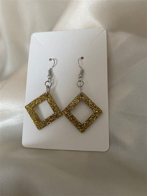 Gold Diamond Shaped Earrings Etsy