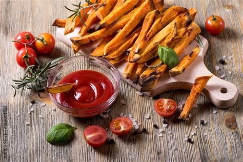 Healthy homemade sweet potato fries, vegan food Stock Photo | Adobe Stock