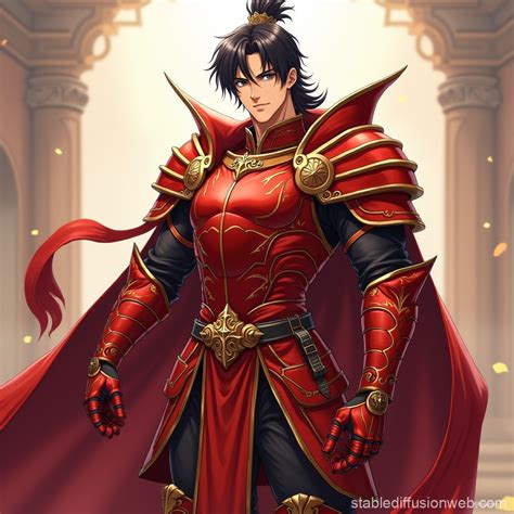 anime style general  red armor stable diffusion