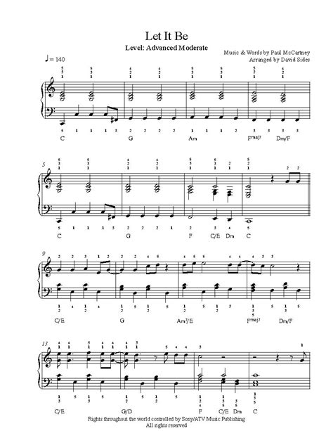 Let It Be By The Beatles Piano Sheet Music Advanced Level