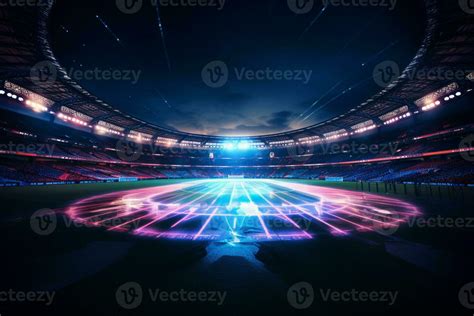 Soccer Stadium At Night With Lights And Flares D Rendering Ai