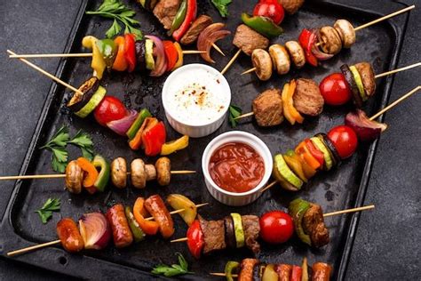 Grilled Kebabs with Meat and Vegetables