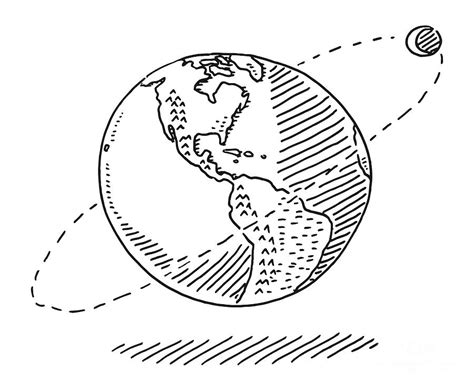 Planet Earth Orbit Of The Moon Drawing Drawing by Frank Ramspott