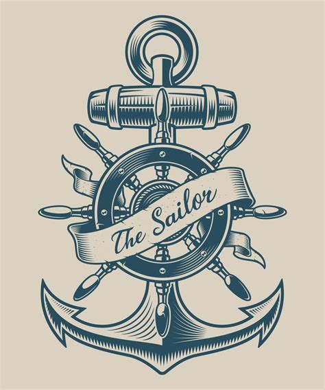 Illustration Of A Vintage Anchor And Ship Wheel 691849 Vector Art At