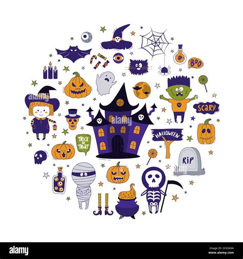 Colección de objetos redondos de Halloween Concepto vectorial dibujado