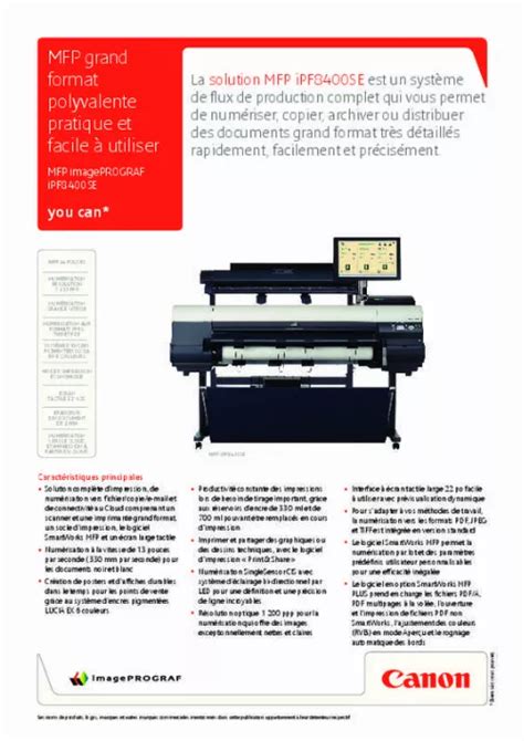 Notice CANON IMAGEPROGRAF IPF8400SE MFP SOLUTION Imprimante Jet D