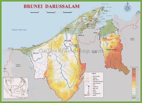 Brunei Physical Map Ontheworldmap