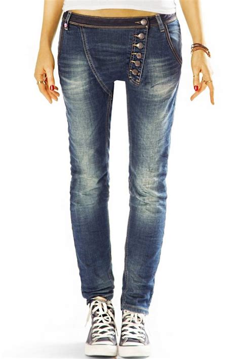 Be Styled Low Rise Jeans Slim Fit Hüftjeans Mit Asymmetrischer Knopfleiste Damen J15l Mit