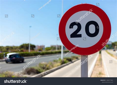 Traffic Signs Speed Limit 20 Kilometers Per Hour Stock