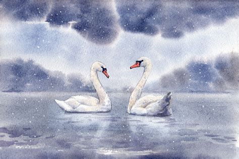 Swan Lake Watercolor Original Painting Fairytale Etsy