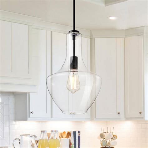 Edvivi 1 Light Farmhouse Matte Black Pendant Light With Clear Glass