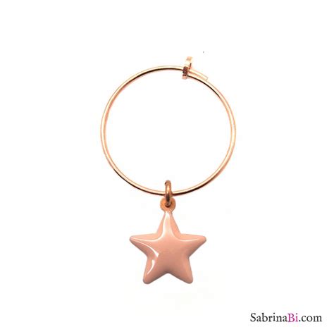 Mono Orecchino A Cerchio 2cm Argento 925 Oro Rosa Stella Smalto Rosa