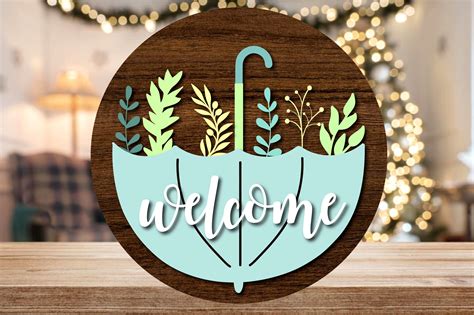 Welcome Umbrella Round Door Hanger Svg Graphic By Princes Bookbea