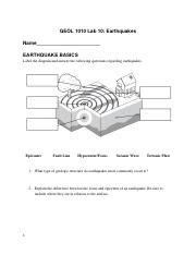 GEOL 1010 Lab 10 Handout Pdf GEOL 1010 Lab 10 Earthquakes Name