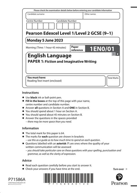 SOLUTION: Gcse edexcel english language paper 1 question paper 2023 ...