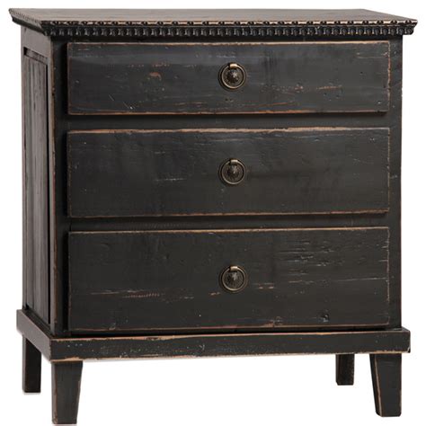 Black Distressed 3-Drawer Nightstand, Black - Traditional - Nightstands And Bedside Tables - by ...