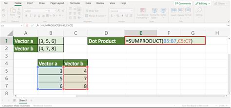 How to Calculate A Dot Product in Excel - Sheetaki
