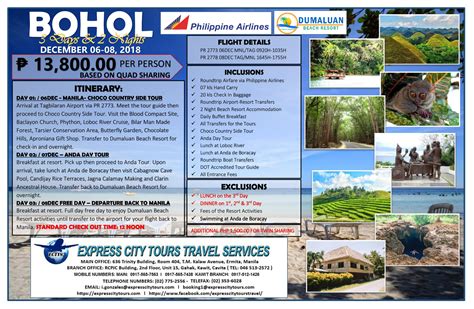 Express City Tours Travel Services Bohol Package 2018