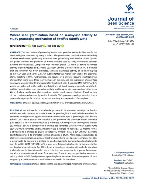 Pdf Wheat Seed Germination Based On Amylase Activity To Study