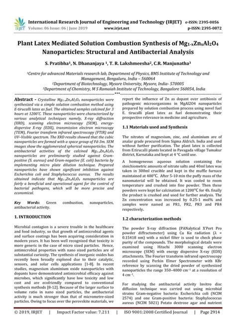 Irjet Plant Latex Mediated Solution Combustion Synthesis Of Mg