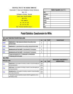 Fillable Online Ec Europa Postal Statistics Questionnaire For Nras