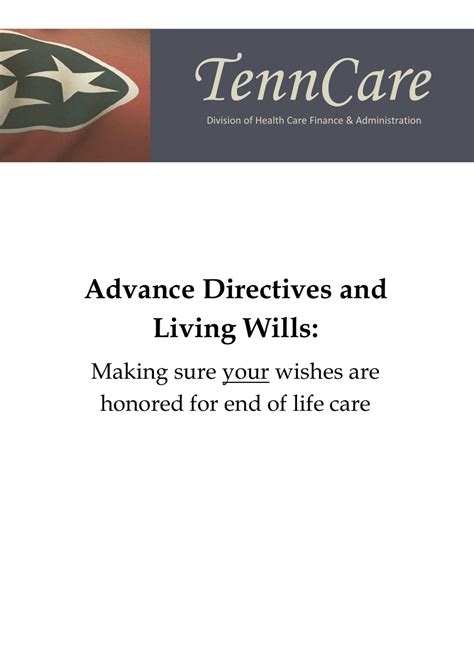 Tennessee Tennessee Advance Directives And Living Wills Booklet Fill