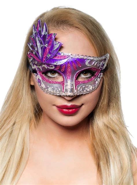 Side Overlay Purple And Silver Womens Venetian Masquerade Mask