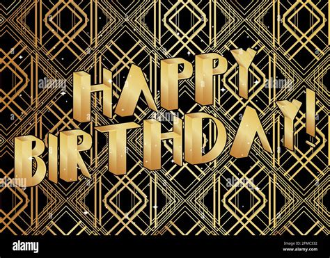 Art Deco Happy Birthday Typography Decorative Retro Luxury Greeting