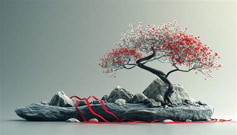 Premium Photo A D Minimalist Tree With Branches Adorned With Red And