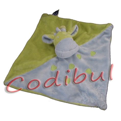 Doudou Plat Girafe Bleu Vert MOTS D ENFANTS