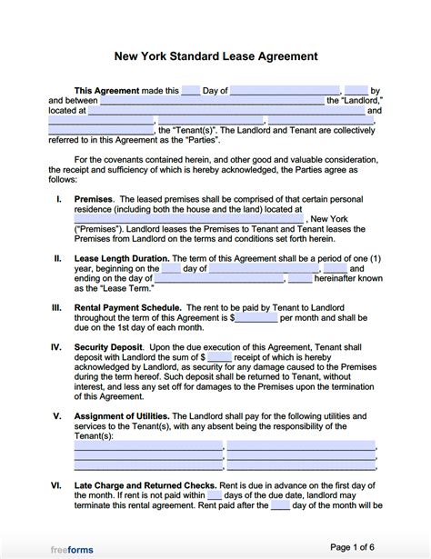 Free New York Standard Residential Lease Agreement Template Pdf Word