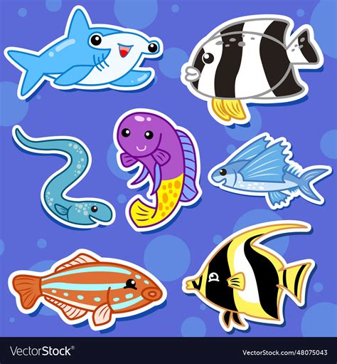 Cute sea animal stickers02 Royalty Free Vector Image