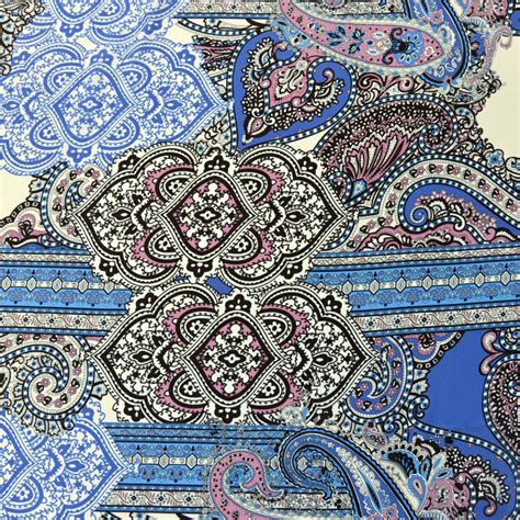 Tissu Cr Pe Georgette Polyester Imprim Cachemire Bleu Et Rose