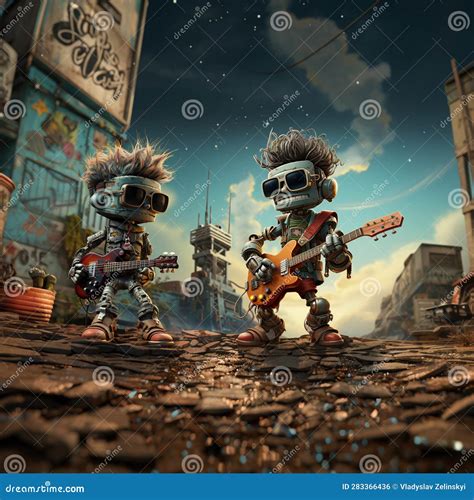 Cartoon Robots Rock Guitarists Stock Photography Cartoondealer