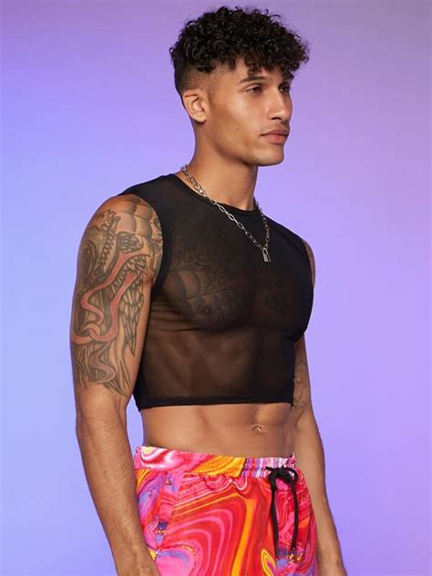 Manfinity Fever City Men Sheer Crop Mesh Top Shein Usa