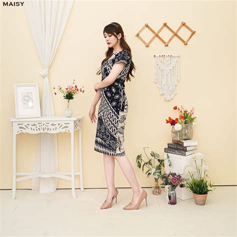 Jual Evercloth Maisy Dress Batik Modern Wanita Gaun Terusan Jumbo