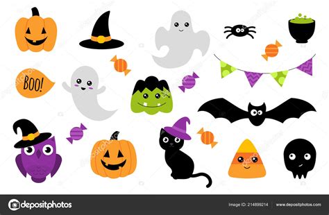 Halloween Stickers Set Cute Halloween Stickers Different Characters Ghost Pumpkin Stock Vector ...