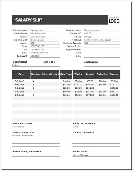 Employee Payslip Templates for Excel Format | Excel Templates