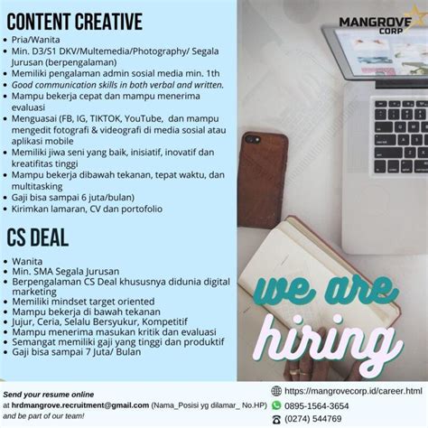 Lowongan Kerja Content Creative CS Deal Di Mangrove Corp LokerJogja ID