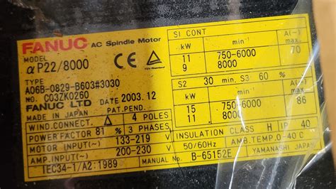 A06B 0829 B603 3030 Fanuc AC Spindle Motor AP22 8000 UK Stock