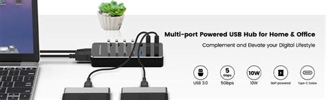 Powered Usb Hub Rshtech Type C To 7 Port Usb 3 0 Data Port Hub Expander Aluminum