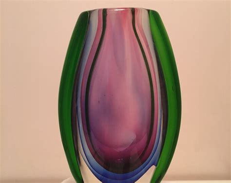 Vintage Mid Century Modern Murano Sommerso Art Glass Vase Etsy