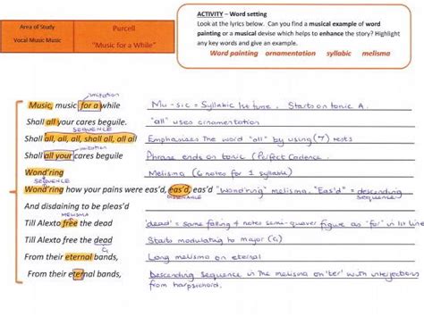 Gcse Music 9 1 Edexcel Purcell Music For A While Word Painting