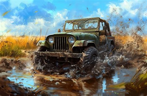 Premium Photo OffRoad Jeep Adventure Through Muddy Landscape