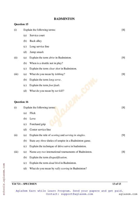 Icse Class Physical Education Specimen Paper Pdf