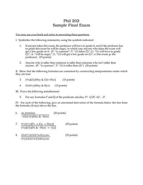 Introduction To Symbolic Logic Final Exam Phil 202 Exams Philosophy Docsity