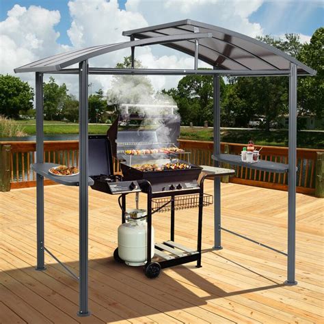 Aoodor 8 X 5 Ft Bbq Grill Gazebo Shelter Dark Gray Steel Frame And