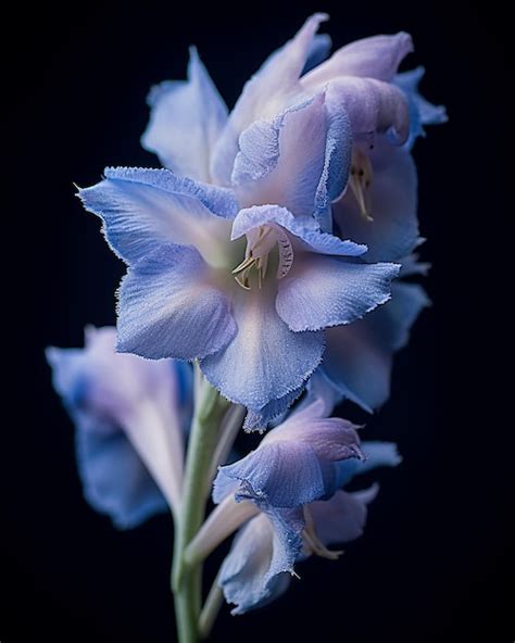 Una Flor Azul Con Un Centro Blanco Y Un Tallo Verde Foto Premium