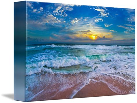 Blue Beach Waves Sunset Tropical Seascape Art By Eszra Tanner