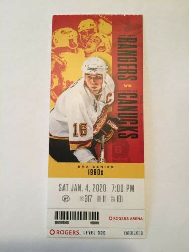 VANCOUVER CANUCKS VS NEW YORK RANGERS JANUARY 4 2020 TICKET STUB EBay